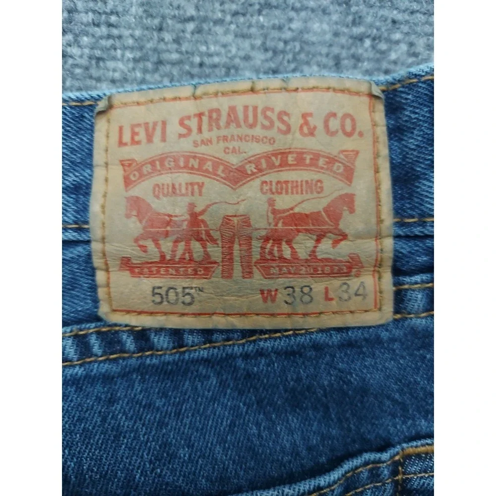 LOT of 2 LEVIS 505 Jeans Mens 38x34 Blue Black Denim Regular Fit Straight Leg